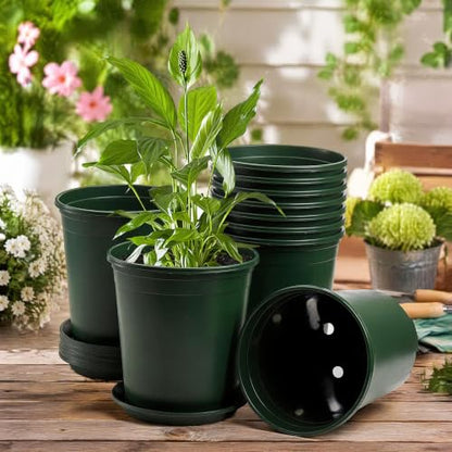 Fasmov 10PCS 1 Gallon Durable Nursery Pot Garden Flower Pots Nursery Plant Container Kit with 10 Pcs Matching Pallets - color: Green