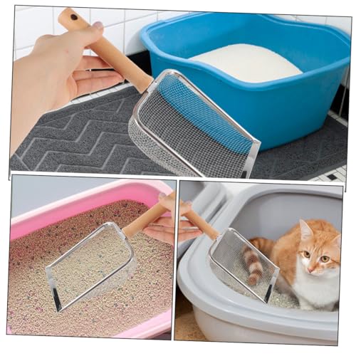 Stainless Steel Reptile Litter Scoop with Wooden Handle, 2x2mm Mesh Sand Sifter Shovel for Terrarium Cleaning, Sturdy Pet Waste Scooper for Small Animals and Reptiles