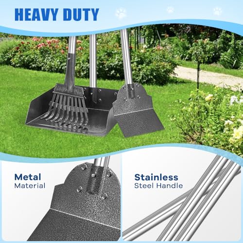 Larger Pooper Scooper Dog Pooper Scooper for Large Medium Small Dogs Heavy Duty Stainless Steel with Long Handle Tray Rake Shovel for Yard - color: 1. Blue