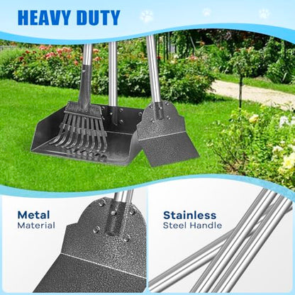 Larger Pooper Scooper Dog Pooper Scooper for Large Medium Small Dogs Heavy Duty Stainless Steel with Long Handle Tray Rake Shovel for Yard - color: 1. Blue