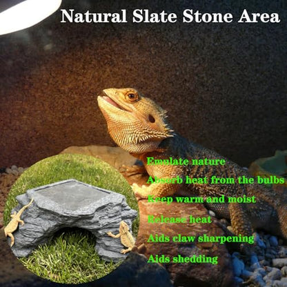 X-Large Bearded Dragon Basking Platform, Lizard, Snake or Reptile Hide with Heat Storage Slate Stone, 13x12x5 Inch Oversized Gecko Hide Cave - size: XL / 13x12x5 Inch