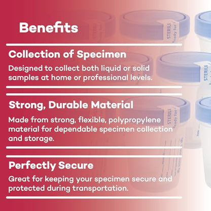 Dealmed 781044 Urine Specimen Cups - 4 oz, Leak Resistant, 5 Count | Polypropylene Construction, Sterile Interior, Individually Wrapped, Tamper Evident Tab, ID Label, Urinalysis Use
