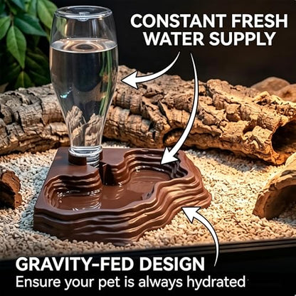 Automatic Reptile Water Feeder 13.5Oz Brown Terrarium Dispenser | Premium Bearded Dragon Tank Accessories & Bearded Dragon Accessories for Lizards Geckos,for Terrarium Tank