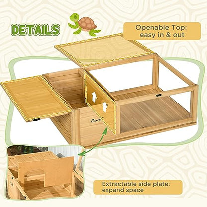 PawHut Wooden Tortoise House Indoor Turtle Habitat Enclosure Outdoor Reptile Cage for Lizards, Geckos, Yellow | Outdoor Reptile Cage, for Lizards, Geckos