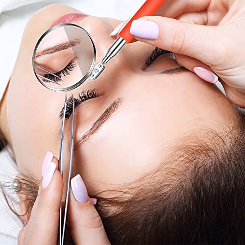 Flutesan 3 Pieces Telescoping Inspection Mirror Adjustable Observe Round Telescoping Inspection Mirror Tool for Checking Vehicle, Observing The Eyelashes, Mouth and Small Part, Orange, 3 Sizes