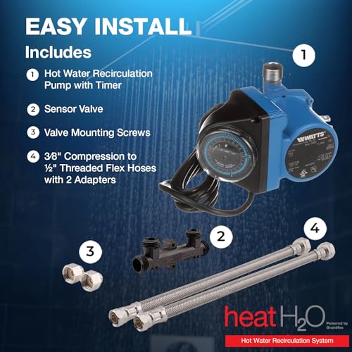 Watts Heat H2O Hot Water Recirculation System w/Programmable Timer, Instant Hot Water, 3 Year Warranty, Pump, 2 Adapters, Sensor Valve, Mounting Screws, 2 Supply Lines, Easy DIY Install (0955805) - style: Pump + 3 Yr Warranty