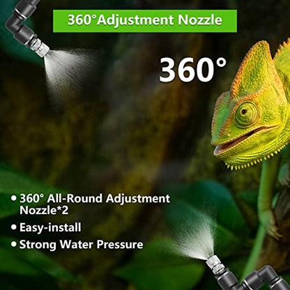 Reptile Humidifier & Mister for Tanks | 360° Adjustable Nozzles, Auto Timer, Leak-Proof Fogger for Terrariums, Amphibians & Rainforest Plants