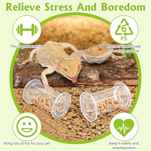 Tfwadmx 2 Pack Transparent Bearded Dragon Enrichment Toys, Reptile Feeding Accessories with Tweezers for Leopard Gecko Crested Gecko Small Reptiles