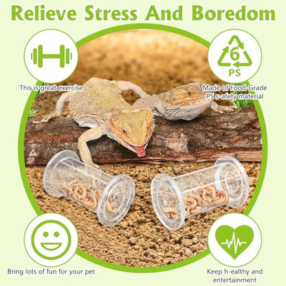 Tfwadmx 2 Pack Transparent Bearded Dragon Enrichment Toys, Reptile Feeding Accessories with Tweezers for Leopard Gecko Crested Gecko Small Reptiles
