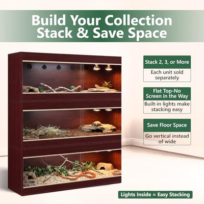 180 Gallon Reptile Enclosure, Made in USA 72" x 24" x 24" Bearded Dragon Tank with Sliding Acrylic Doors, Large Terrarium for Leopard Geckos, Snakes, Lizards & Tortoises - Mahogany - color: Mahogany
