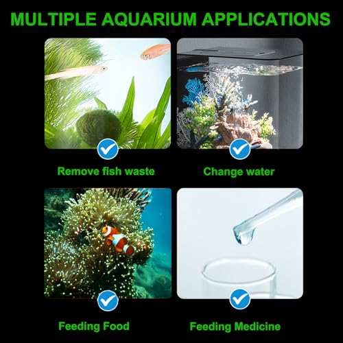 50ml Manual Coral Fish Feeder/Water Changer/Waste Remover with 2pcs Extension Pipes, Fecsam 17.7inch Aquarium Clean Tool for Fish Tank Cleaning, Aquatic Pipette Dropper, Gravel Cleaner Siphon