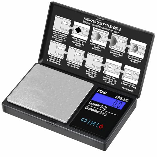 American Weigh Scales 220g x 0.01g Digital Pocket Weight Scale | Precision Digital Scale LCD Screen Accurately Measures Jewelry Gemstone Coins, Small Pocket Food Scale, Electronic Medicine Lab Scale - color: Black, size: 220g x 0.01g