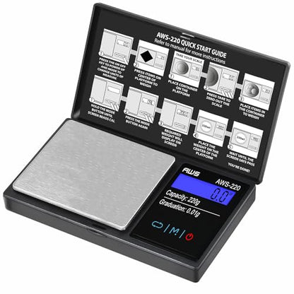 American Weigh Scales 220g x 0.01g Digital Pocket Weight Scale | Precision Digital Scale LCD Screen Accurately Measures Jewelry Gemstone Coins, Small Pocket Food Scale, Electronic Medicine Lab Scale - color: Black, size: 220g x 0.01g