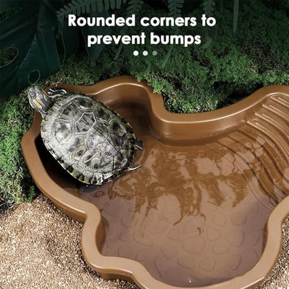 Reptile Water Pool Aquarium Ornament | Turtle Soaking Tub with Ladder Turtle Pool Scenery for Gecko, Turtle, Bearded Dragon, Aquatic Climbing Pet, Amphibians - color: Red Brown