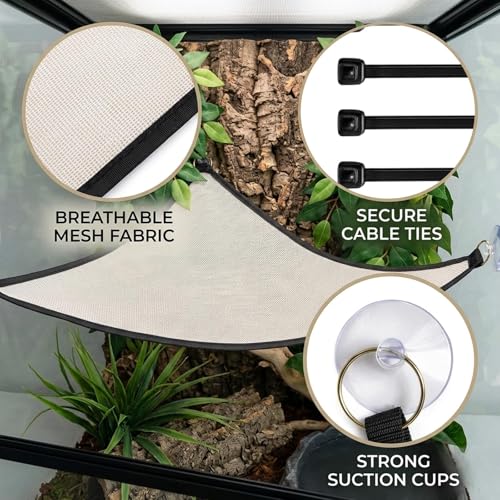 Bearded Dragon Hammock, Bearded Dragon Enrichment Large Tank Bed with Wall Climbing Design, Reptile Tank Decor Accessories for Bearded Dragons and Leopard Geckos (Rectangle, 28" x 10")