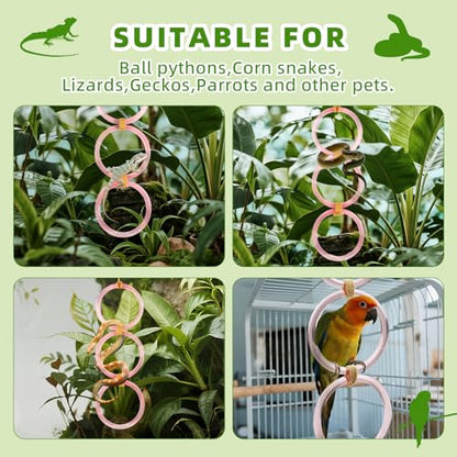 2 PCS Reptile Climbing Loops, Snake Climbing Rings, Snakes Tank Accessories for Ball Python & Climb Pet-Terrarium Enrichment Toys for Snakes, Iguana, Chameleon, Parrot, Lizard (Pink)
