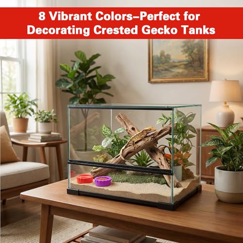 Silicone Gecko Feeding Cups, Reusable Small Reptile Food Dish Gecko Tank Accessories Crested Geckos Food and Water Feeding Cups, Easy Clean Silicone Small Capacity Worm Bowl (16 Pack, 8 Colors)