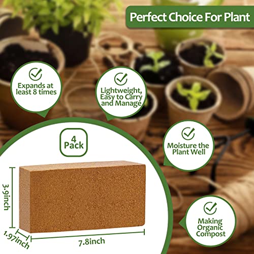 Riare 4pcs Organic Coco Coir Bricks, Natural Coconut Coir for Plants | High Expansion & Moisture Retention Coconut Husk Fiber for Seed Starting, Potting Mix, Composting, Soil Amendment & Reptiles - color: Pack of 4