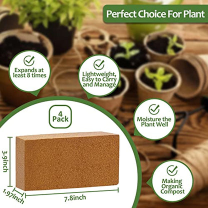 Riare 4pcs Organic Coco Coir Bricks, Natural Coconut Coir for Plants | High Expansion & Moisture Retention Coconut Husk Fiber for Seed Starting, Potting Mix, Composting, Soil Amendment & Reptiles - color: Pack of 4