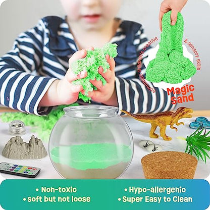 Dinosaur Terrarium Kit, Dinosaur Toys for Kids 5-7, Birthday Gifts for Boys | DIY terrarium with 13 LED colors and 5 dinosaur miniatures; science craft kit and birthday gifts for boys ages 5-12 - style: Dinosaur Kit