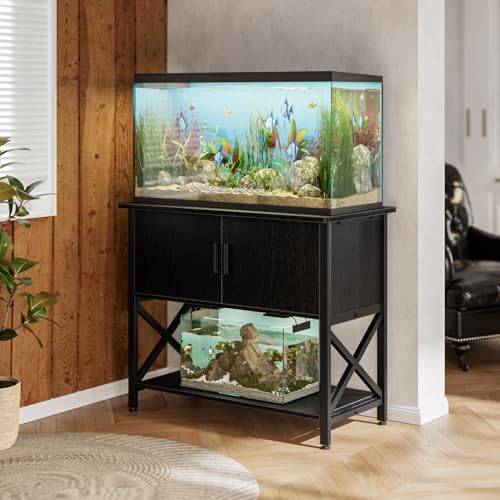 APPOLYN 40-50 Gal Aquarium Stand with Cabinet Storage, Black | 36.6"Lx18.9"W, Fish Tank Stand, Metal Frame, Adjustable Feet, Turtle Reptile Tank Stand, Easy Assembly, Living Room, Office - color: Black