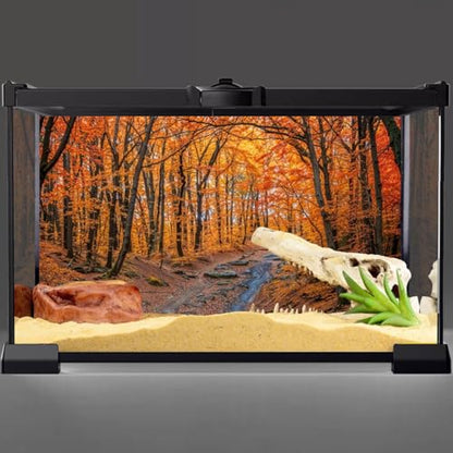 AWERT 72x24 inches Reptile Habitat Background Fallen Leaf Forest Streams Rocks Autumn Background Nature Art Terrarium Background - size: 72x24in/180x60cm