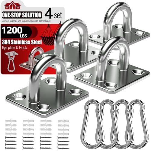 304 Stainless Steel Pad Eye Snap Hook,M8 Ceiling Hook 1200Lb,8Pcs | Hanging Kit with Screws for Hammock Chair Swing, Yoga Gym Equipment, Sun Shade Sail, Plant Hangers & Marine Boat Hardware - size: 3.15 inch, style: Square