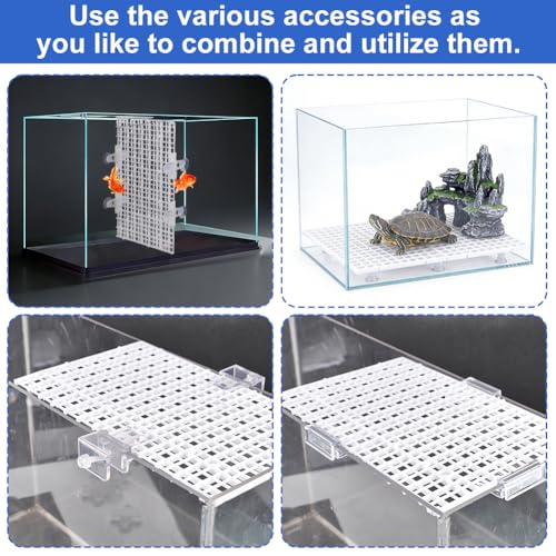 AHANDMAKER 12 Pack Fish Tank Aquarium Divider White Plastic Grid Substrate Divider Tray with 6 Pcs Sucker Clips and 20 Pcs Cable Ties Brackets for Aquarium Fish Tank Separation Breeding Decoration
