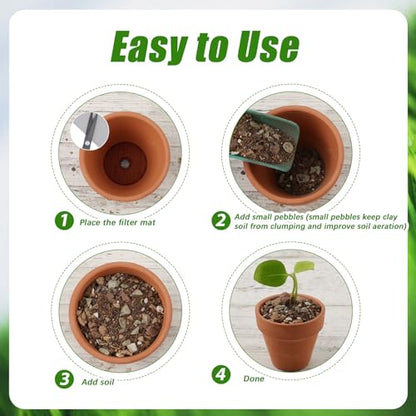 100pcs Flower Pot Hole Mesh Pad, 10cm/4in Round Bonsai Eye Mesh Drainage Screens Plant Pot Netting Meshes Barrier Mat for Preventing Soil and Substrate Leakage (Black)