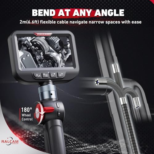 2-Way 180° Articulating Borescope Camera with Light, 6.2mm Ultra-Slim Probe, 4.3" HD Inspection Camera, 6.6FT Flexible Snake Industrial Endoscope for Automotive Engine Wall - size: 6.2mm