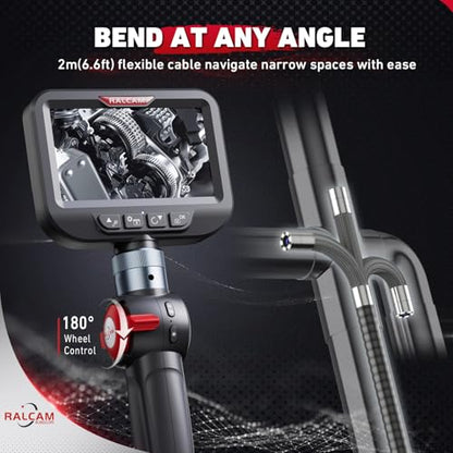 2-Way 180° Articulating Borescope Camera with Light, 6.2mm Ultra-Slim Probe, 4.3" HD Inspection Camera, 6.6FT Flexible Snake Industrial Endoscope for Automotive Engine Wall - size: 6.2mm
