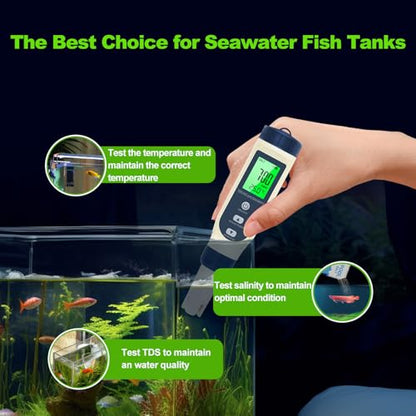 Pious PH Tester Digital, 5 in 1 PH Meter for Water/Salinity Meter/tds/ec/Thermometer, Pool Salt Tester with Constant Temperature Compensation, Suitable for Drinking Water Swimming Pools Aquariums