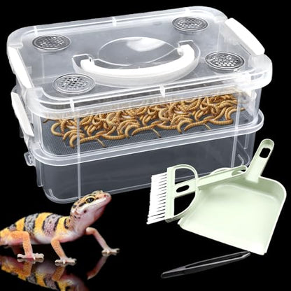 1 Pack Mealworms Breeding Kit Mealworms Keeper Live Food Storage Box to Breed Mealworms Crickets Dubia Cockroaches Super Worms (Top Ventilation Style)