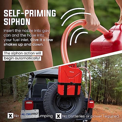 1/2” x 8’ Self-Priming Shaker Jiggler Siphon Hose, FlowPro Siphon Gas & Fuel Transfer Pump, Gas Can Siphon for Boats, Jet Ski, Pontoon. Water Siphon Pump for Hot Tub Drain and Cold Plunge | 4 GPM - size: 1/2” x 8 Foot
