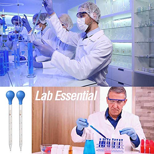 2Pcs Glass Graduated Dropper Pipette for Liquid Essential Oil, 10ml Lab Dropper Pipettes Transfer with Rubber Cap and 1Pc Cleaning Brush - size: 2 pcs