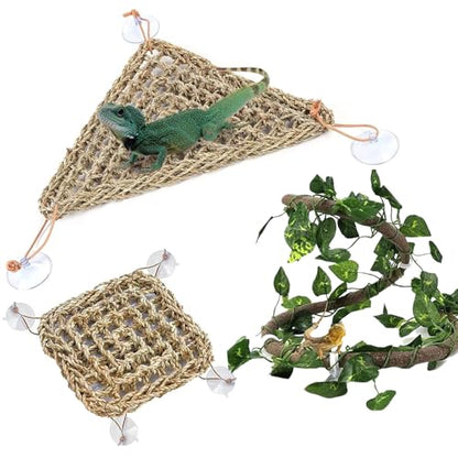 PIVBY 4 PCS Bearded Dragon Hammock, Bearded Dragon Tank Accessories, Flexible Reptile Jungle Vines Terrarium Decor for Chameleon, Lizards, Crested Geckos, Snakes, Lguana, Amphibian Reptiles Habitats - size: 4 PCS