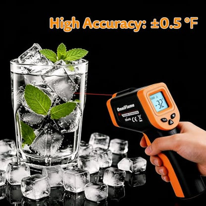 0.5 Seconds Fast Reading Cooking Thermometer Temperature Gun for Pizza Oven | IR Thermometer for Pizza Oven Griddle Cast Iron Non-Contact Digital Laser Thermometer Gun with Carrying Case (NOT for Human) - color: Yellow