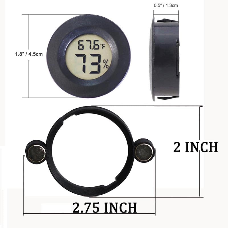 2PCS Magnetic Jumping Spider Enclosure Temperature and Humidity Monitor Digital Thermometer and Humidity Gauge for Reptile and Spider Tank Accessories (New Round)