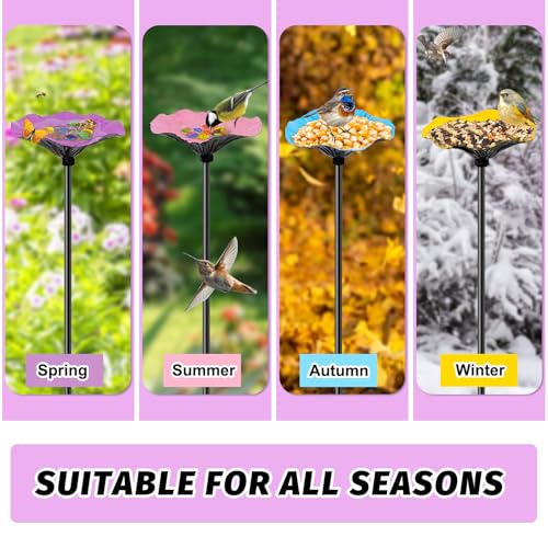 4 Pack Metal Bee Butterfly Watering Station for Garden | With Glass Marbles, Flower Design,Bee Butterfly Feeder for Outdoor Yard Patio Decor,Yellow Pink Purple Blue - style: 4 PCS-Blue & Yellow & Pink & Purple