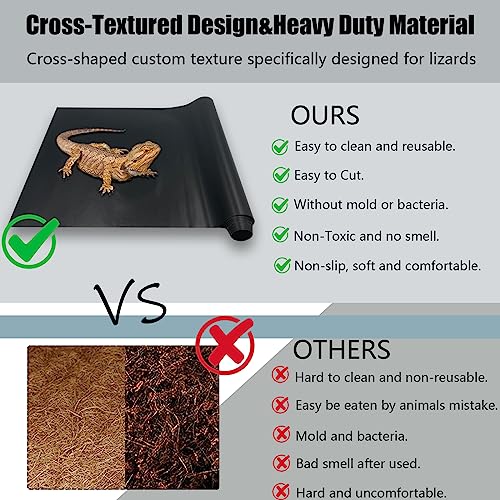 Bearded Dragon Tank Accessories,17.1"x 78.7"Reptile Terrarium Liner Substrate for Leopard Gecko,Iguana, Lizard,Snake,and Tortoise,Non-Adhesive Reptile Carpet Bedding for Reptile Tank (Black)