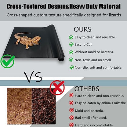 Bearded Dragon Tank Accessories,17.1"x 78.7"Reptile Terrarium Liner Substrate for Leopard Gecko,Iguana, Lizard,Snake,and Tortoise,Non-Adhesive Reptile Carpet Bedding for Reptile Tank (Black)
