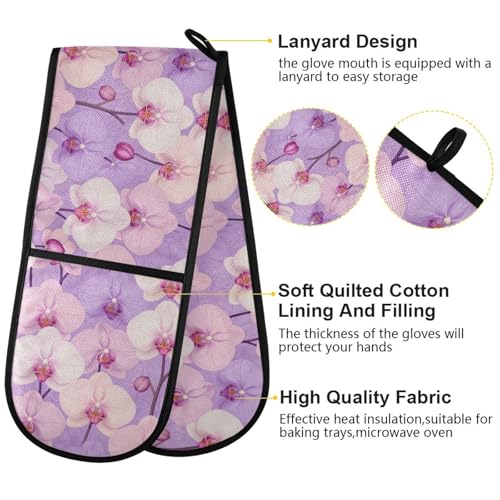 Dual-functionality Mitts and Pot Holders Sets High Heat Resistant Pot Holder Gloves Kitchen Aid BBQ (Pattern Orchids Elegant) - color: Pattern Orchids Elegant