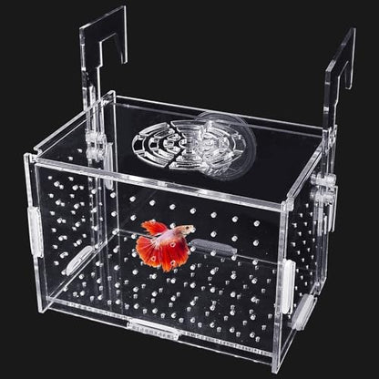 Hamiledyi Acrylic Breeding Isolation Box - Transparent Aquarium Hatchery for Guppy/Shrimp/Small Fish, Safe Nursery Tank with Air Tube & Suction Cups(5.9" × 3.9" × 3.9") - size: S(5.9" × 3.9" × 3.9")