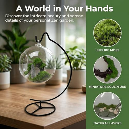 DIY Glass Globe Terrarium-Style Decor Kit, 11-Piece Mini Micro Landscape Ornament Set for Desk, Home & Office - Thoughtful Indoor Gift for Home & Office Decor