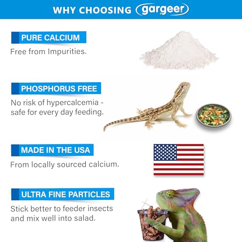 4oz All Reptile Calcium NO D3, Phosphorus-Free, Ultrafine, USA Made | Pure 100% calcium carbonate for UVB setups! Ultrafine, phosphorus-free dust coats feeders easily to prevent MBD