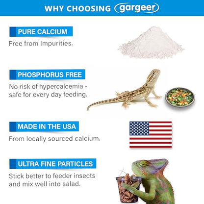 4oz All Reptile Calcium NO D3, Phosphorus-Free, Ultrafine, USA Made | Pure 100% calcium carbonate for UVB setups! Ultrafine, phosphorus-free dust coats feeders easily to prevent MBD