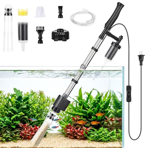AQQA Aquarium Gravel Vacuum Cleaner, 8-in-1 Electric Fish Tank Cleaner with Automatic Water Change,320GPH Strong Suction, Anti-Clog Gravel Barrier,Sand Washer, Vacuum Cleaner for 15.7-30in Tank Height