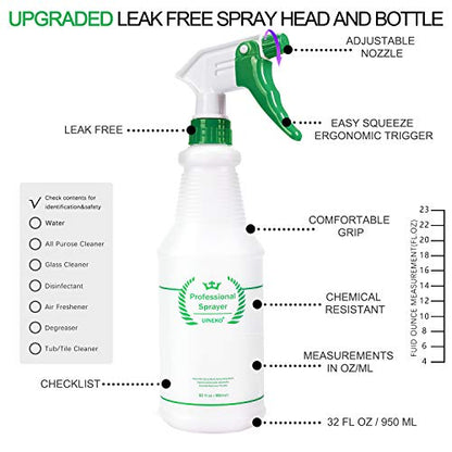 Plastic Spray Bottles 2 Pack, 32 Oz, Heavy Duty Sprayer, All-Purpose, Green | Chemical Resistant, Mist & Stream, Leak-Proof, Better Trigger, Measurements, for Cleaning Solutions, Planting, Car Detailing - color: Green