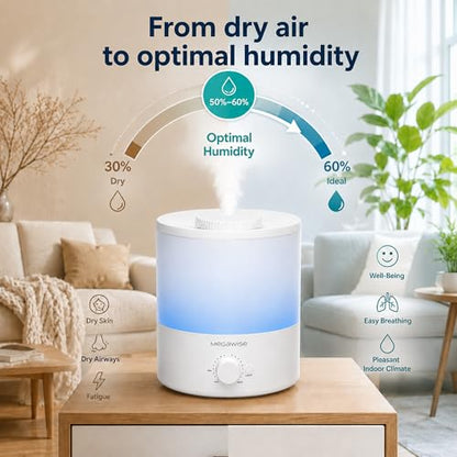 MegaWise Ultrasonic Cool Mist Humidifier SK7620 - 1.5L Capacity, Whisper-Quiet Operation, Adjustable Mist Output, Auto Shut-Off - Ideal for Home, Office, Baby Room, and Bedroom - size: 1.5 L