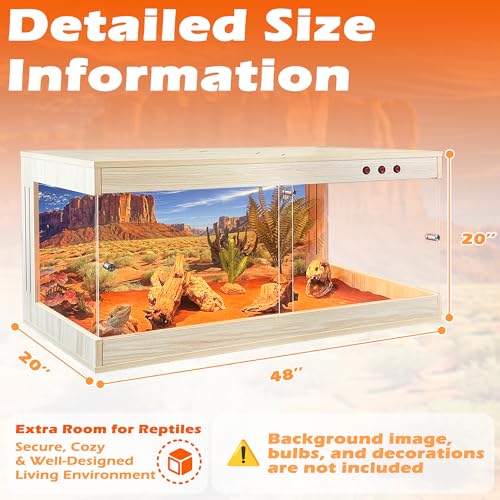 ROYXEN 81 Gallons Reptile Tank, Reptile Enclosure with Lockable Design, Tempered Glass Bearded Dragon Tank for Lizard Habitat (Oak, 48"x20"x19.5") - color: Oak, size: 48"x20"x19.5"